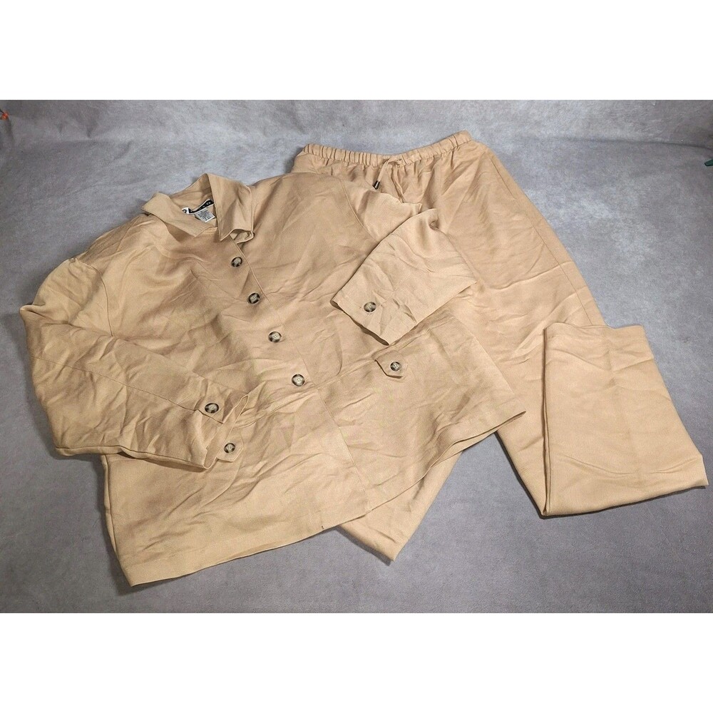 Vintage Blast Brand Womens Xl Button Up  L Pants Camel Colored Set Shoulder Pads